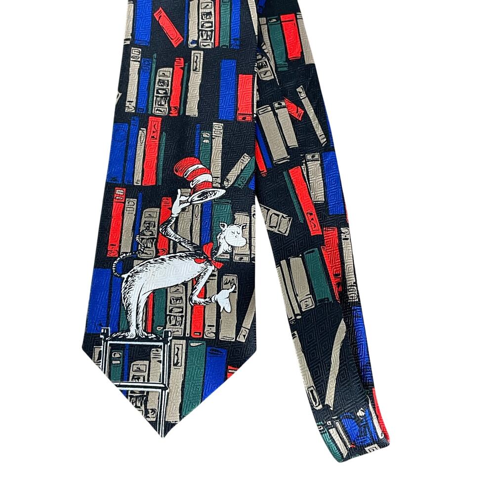 Dr. Seuss Vintage Library Bookshelf Tie Necktie‎ Cat in the Hat Novelty Menswear - Picture 2 of 11